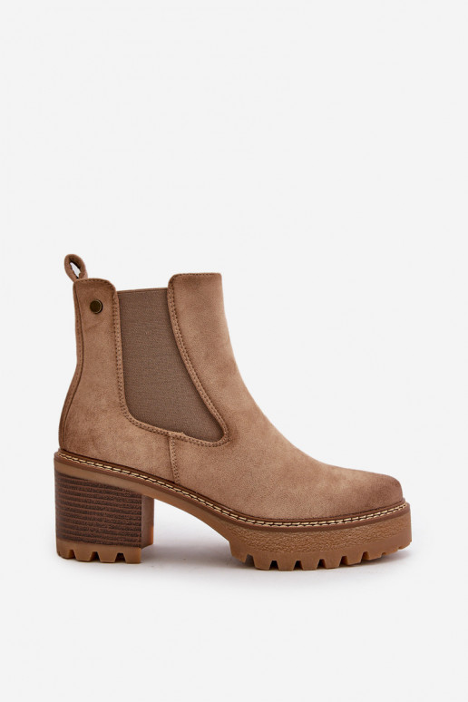 Dámske čižmy zahriať sa s podpätkami z eko semišuoIne béžová Irissinae Dámske čižmy zahriať sa s podpätkami z eko semišuoIne béžová Irissinae