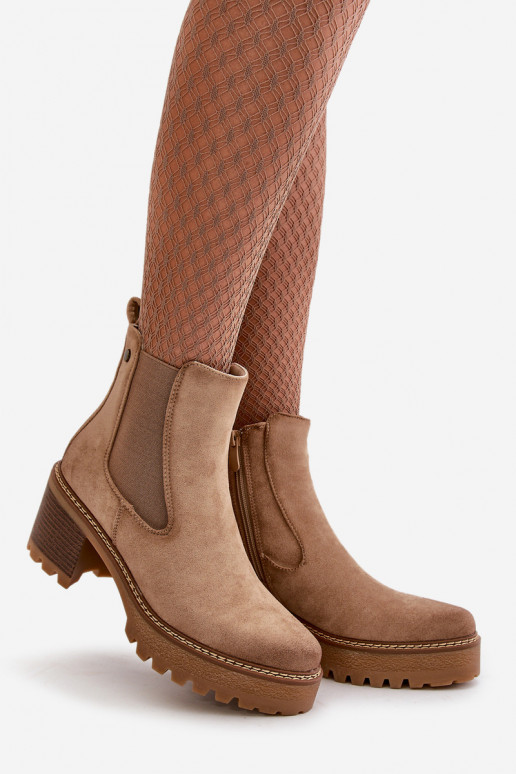 Dámske čižmy zahriať sa s podpätkami z eko semišuoIne béžová Irissinae Dámske čižmy zahriať sa s podpätkami z eko semišuoIne béžová Irissinae