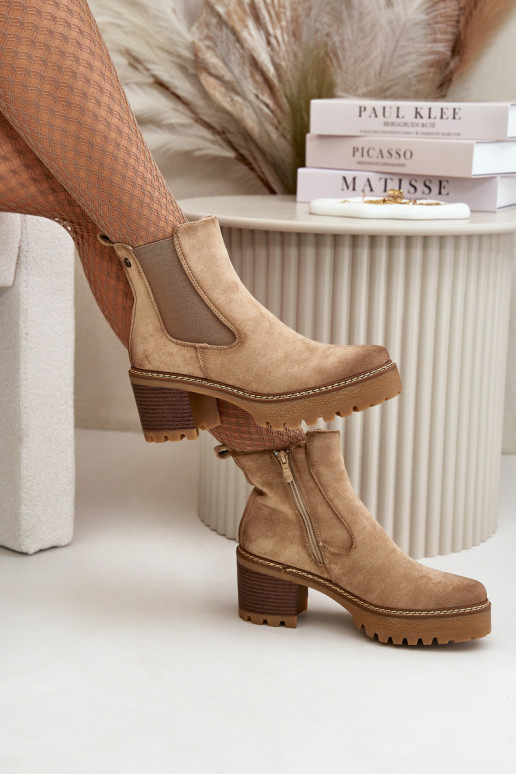 Dámske čižmy zahriať sa s podpätkami z eko semišuoIne béžová Irissinae Dámske čižmy zahriať sa s podpätkami z eko semišuoIne béžová Irissinae