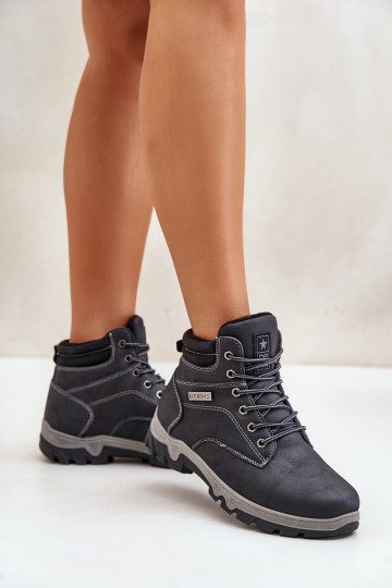 turistické topánky pre mužov zahriať sa z eko kože tmavomodrá Neramia