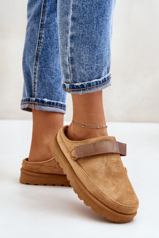 Dámske Papuče zahriať sa s kožušinou vo vnútri s platformou Hnedá farba Azida