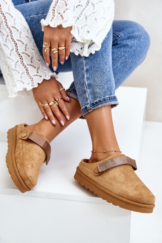 Dámske Papuče zahriať sa s kožušinou vo vnútri s platformou Hnedá farba Azida