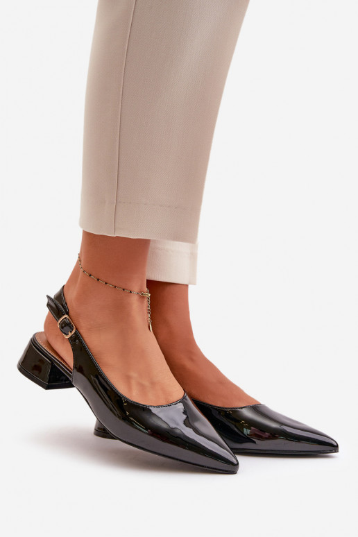 Lakované balerínky Zapnuté nízkom opätku Z Noskami špicatý nos čierna Anarinne Lakované balerínky Zapnuté nízkom opätku Z Noskami špicatý nos čierna Anarinne