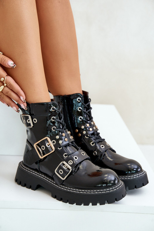 s lakovým efektom Pracovné členkové topánky s prackami čierna Serizia s lakovým efektom Pracovné členkové topánky s prackami čierna Serizia