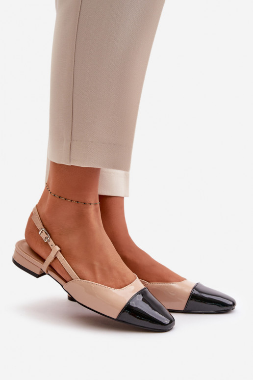 Lakované balerínky Zapnuté nízkom opätku s otvorenou pätou béžová Kairael