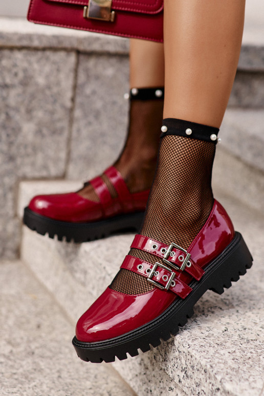 topánky Dámske S pruhmi s lakovým efektom bordová Terione topánky Dámske S pruhmi s lakovým efektom bordová Terione