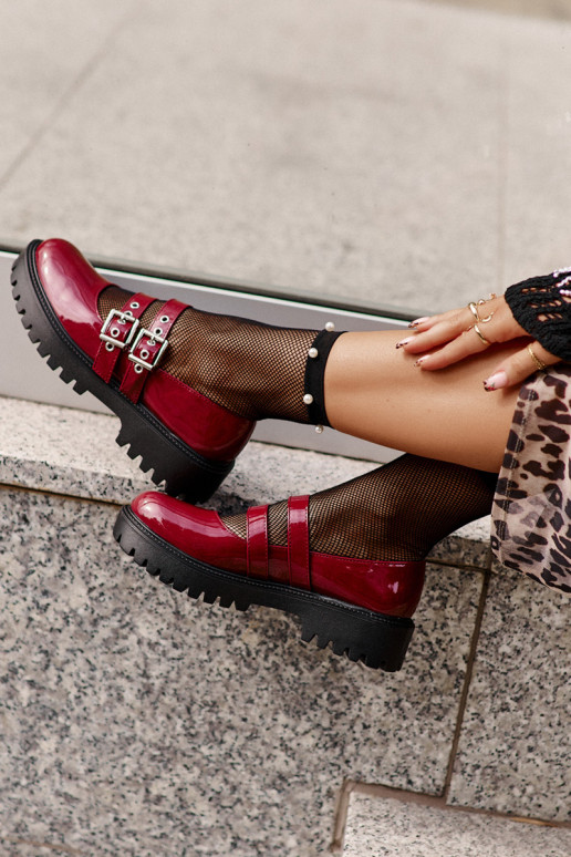 topánky Dámske S pruhmi s lakovým efektom bordová Terione topánky Dámske S pruhmi s lakovým efektom bordová Terione