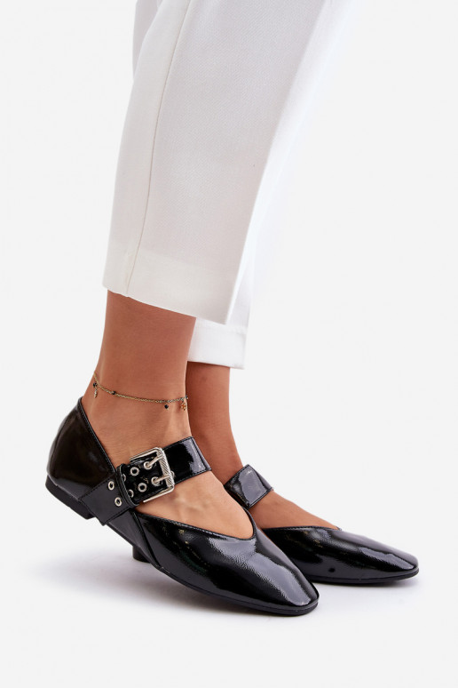 Lakované balerínky s popruhmi čierna Azirae Lakované balerínky s popruhmi čierna Azirae