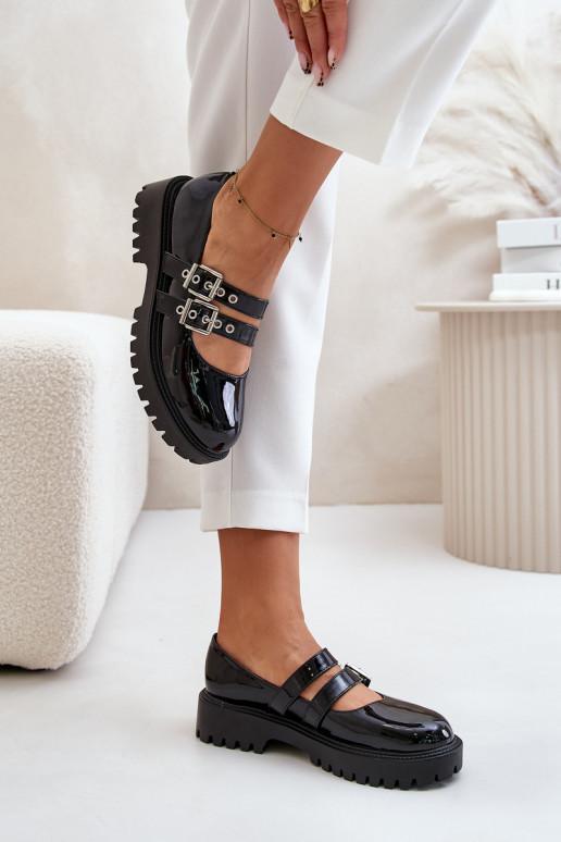 topánky Dámske S pruhmi s lakovým efektom čierna Terione topánky Dámske S pruhmi s lakovým efektom čierna Terione