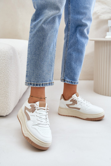 Dámsky model obuvi Sneakers vyrobený z eko kože s platformou Bielo-piesková farba Henizore