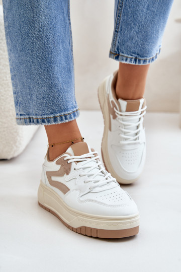 Dámsky model obuvi Sneakers vyrobený z eko kože s platformou Bielo-piesková farba Henizore 2
