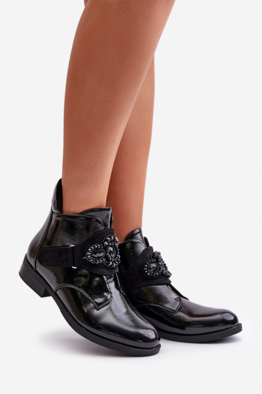 s lakovým efektom Dámske čižmy s ozdobami zahriať sa S.Barski HY42-021 čierna s lakovým efektom Dámske čižmy s ozdobami zahriať sa S.Barski HY42-021 čierna