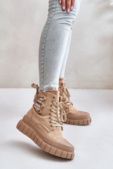 Dámske čižmy s platformou S Ornatem Šnurovaniem Hnedá farba Edidda