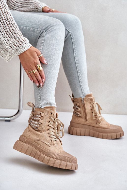Dámske čižmy s platformou S Ornatem Šnurovaniem Hnedá farba Edidda