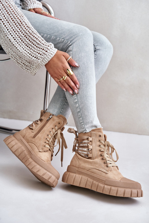Dámske čižmy s platformou S Ornatem Šnurovaniem Hnedá farba Edidda