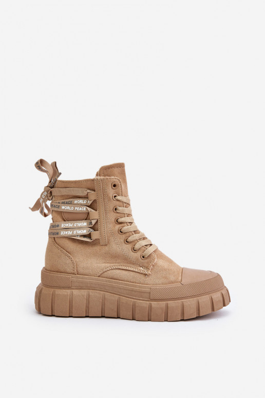 Dámske čižmy s platformou S Ornatem Šnurovaniem Hnedá farba Edidda