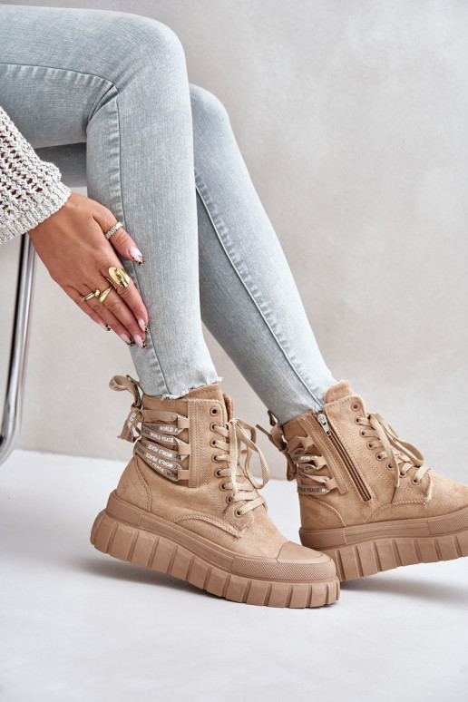 Dámske čižmy s platformou S Ornatem Šnurovaniem Hnedá farba Edidda