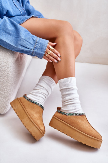 Papuče Dámske s platformou Z Haftem Hnedá farba Neroma