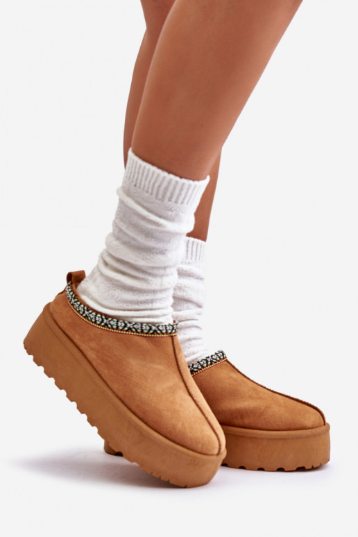 Papuče Dámske s platformou Z Haftem Hnedá farba Neroma Papuče Dámske s platformou Z Haftem Hnedá farba Neroma