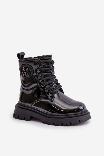 s lakovým efektom Čižmy deti zahriať sa s kožušinou vo vnútri Zapnuté Hrad čierna Evaliraea