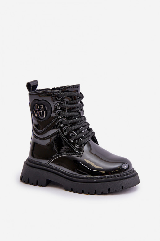 s lakovým efektom Čižmy deti zahriať sa s kožušinou vo vnútri Zapnuté Hrad čierna Evaliraea