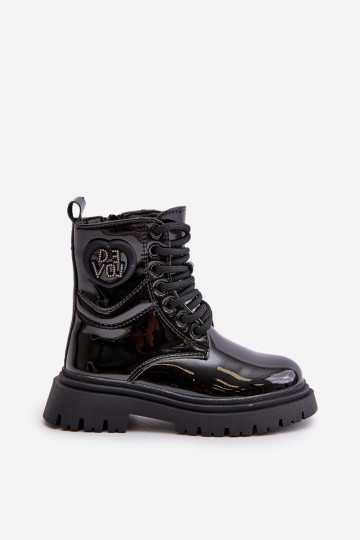 s lakovým efektom Čižmy deti zahriať sa s kožušinou vo vnútri Zapnuté Hrad čierna Evaliraea 2