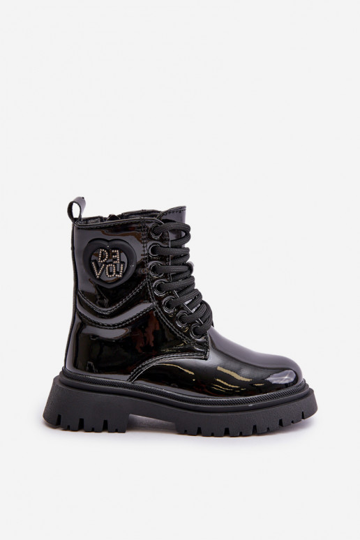 s lakovým efektom Čižmy deti zahriať sa s kožušinou vo vnútri Zapnuté Hrad čierna Evaliraea