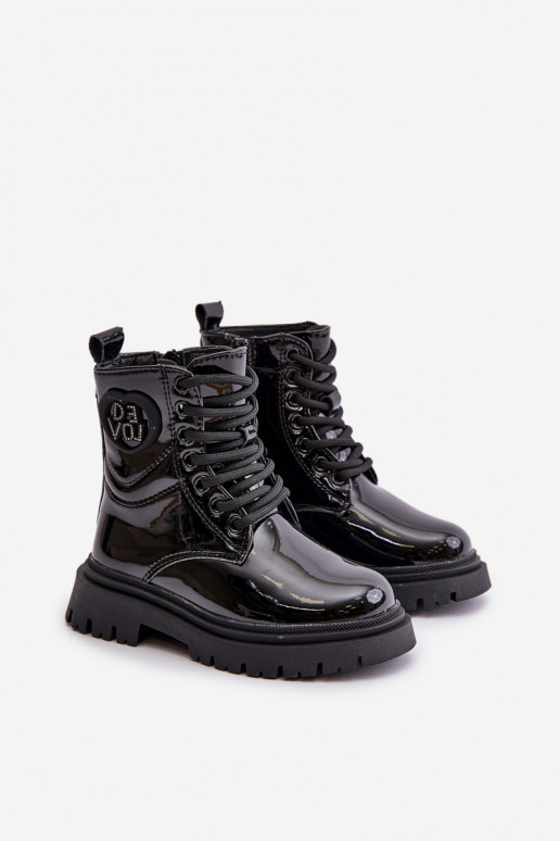 s lakovým efektom Čižmy deti zahriať sa s kožušinou vo vnútri Zapnuté Hrad čierna Evaliraea