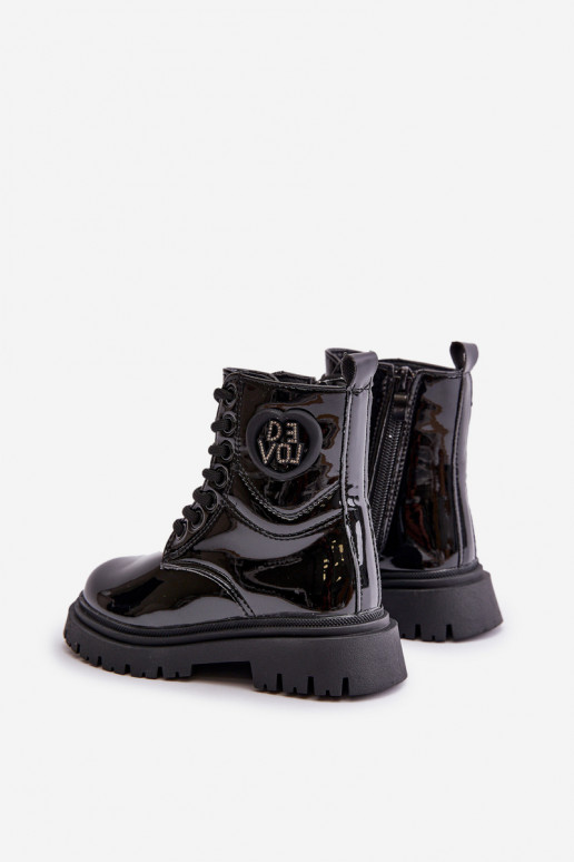 s lakovým efektom Čižmy deti zahriať sa s kožušinou vo vnútri Zapnuté Hrad čierna Evaliraea