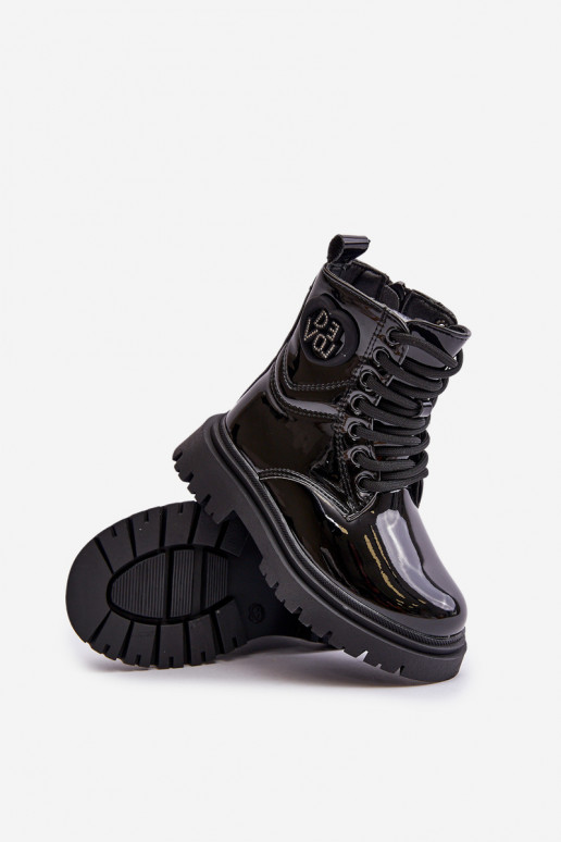 s lakovým efektom Čižmy deti zahriať sa s kožušinou vo vnútri Zapnuté Hrad čierna Evaliraea