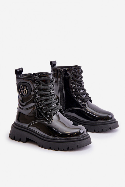 s lakovým efektom Čižmy deti zahriať sa s kožušinou vo vnútri Zapnuté Hrad čierna Evaliraea