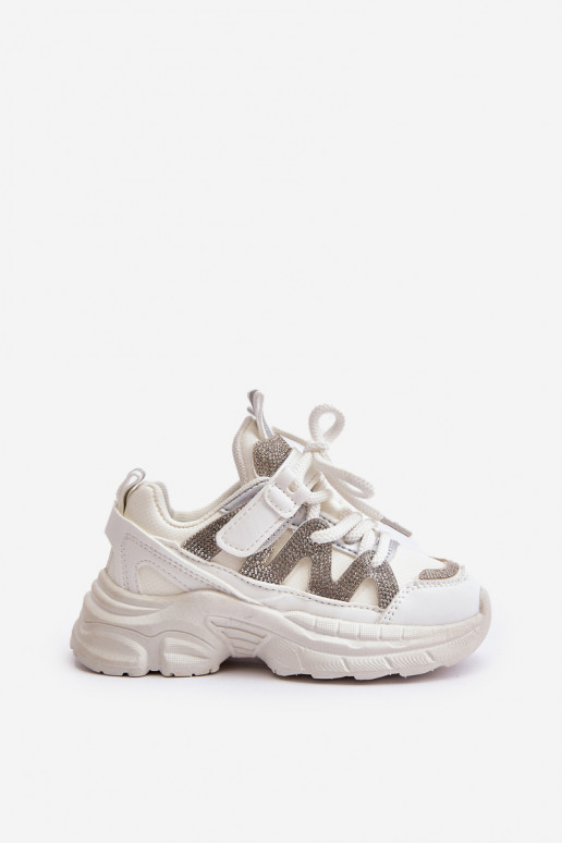 Tenisky model obuvi deti s trblietavými otvormi biela farba Rianalla Tenisky model obuvi deti s trblietavými otvormi biela farba Rianalla