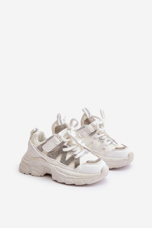 Tenisky model obuvi deti s trblietavými otvormi biela farba Rianalla Tenisky model obuvi deti s trblietavými otvormi biela farba Rianalla