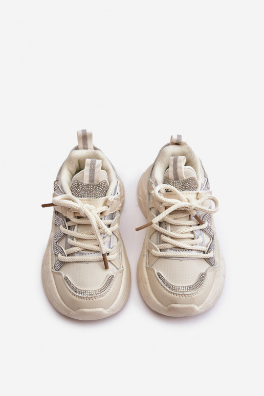 Tenisky model obuvi deti s trblietavými otvormi béžová Rianalla