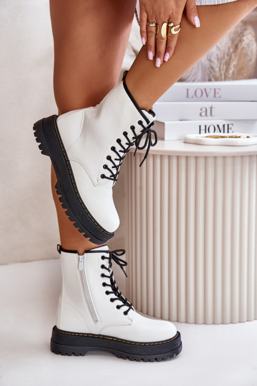 zahriať sa Pracovné členkové topánky z Eko Skóry Zapnuté Hrad biela farba Zapnutéleli