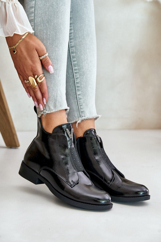 s lakovým efektom nízke podpätky pre ženy so širokými podpätkami zahriať sa čierna S.Barski HY42-120 čierna s lakovým efektom nízke podpätky pre ženy so širokými podpätkami zahriať sa čierna S.Barski HY42-120 čierna