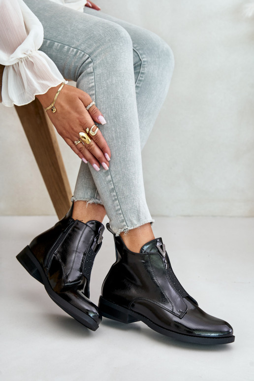 s lakovým efektom nízke podpätky pre ženy so širokými podpätkami zahriať sa čierna S.Barski HY42-120 čierna s lakovým efektom nízke podpätky pre ženy so širokými podpätkami zahriať sa čierna S.Barski HY42-120 čierna