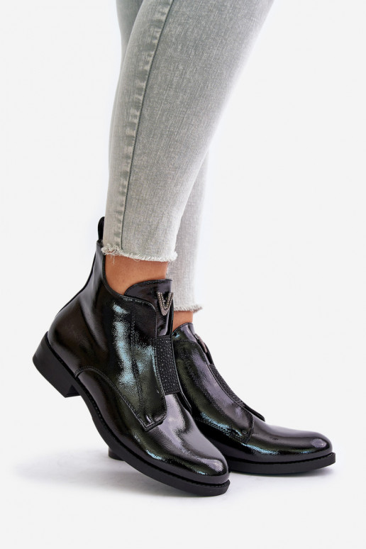 s lakovým efektom nízke podpätky pre ženy so širokými podpätkami zahriať sa čierna S.Barski HY42-120 čierna s lakovým efektom nízke podpätky pre ženy so širokými podpätkami zahriať sa čierna S.Barski HY42-120 čierna