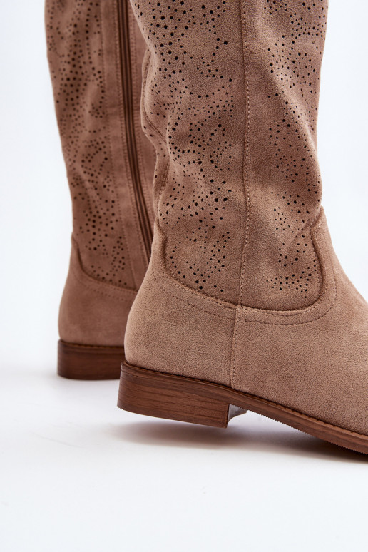 Dámske ažurové dlhé čižmy béžové... Dámske ažurové dlhé čižmy béžové...