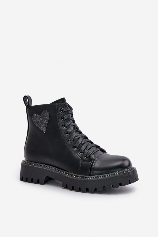 Dámske čižmy Zapnuté Hrad S Ornatem Srdiečkam čierna Obeena Dámske čižmy Zapnuté Hrad S Ornatem Srdiečkam čierna Obeena