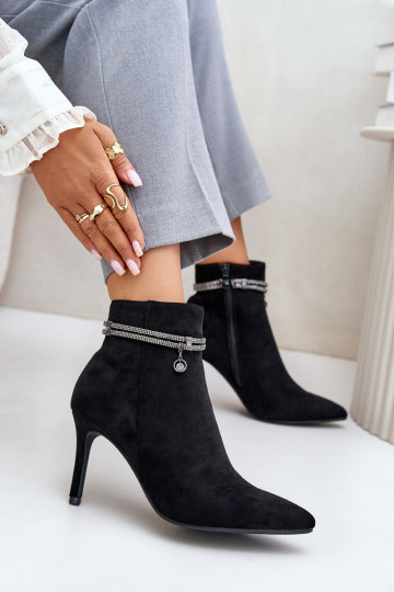 zahriať sa Čižmy s tenkými podpätkami so zdobenými podpätkami z eko semišuoIne Vinceza 16469 čierna