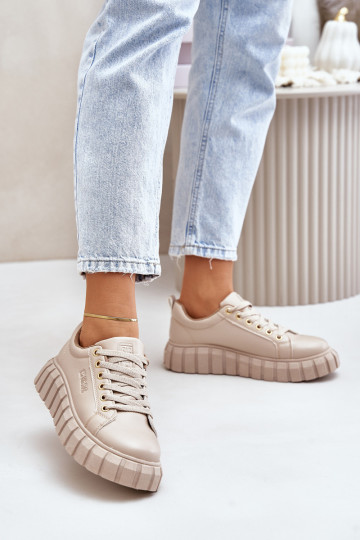 Dámske zateplené tenisky Big Star MM274618 beige 2