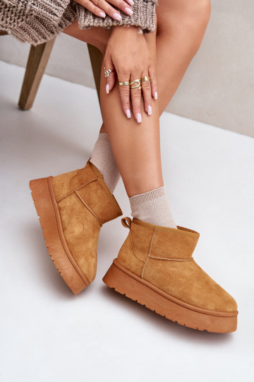 Nízke snehule Dámske na platforme zateplené kožušinkou vo vnútri hnedej farby Saldren