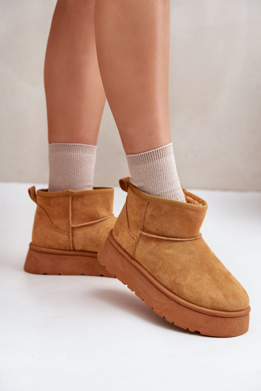 Nízke snehule Dámske na platforme zateplené kožušinkou vo vnútri hnedej farby Saldren Nízke snehule Dámske na platforme zateplené kožušinkou vo vnútri hnedej farby Saldren