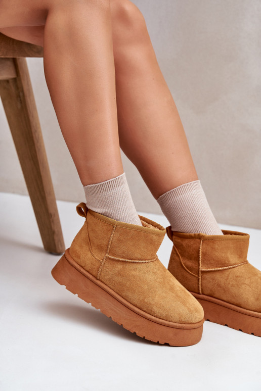 Nízke snehule Dámske na platforme zateplené kožušinkou vo vnútri hnedej farby Saldren Nízke snehule Dámske na platforme zateplené kožušinkou vo vnútri hnedej farby Saldren