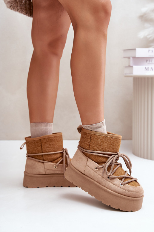 Snehule so štýlovými detailmi s platformou Hnedá farba Mávora Snehule so štýlovými detailmi s platformou Hnedá farba Mávora