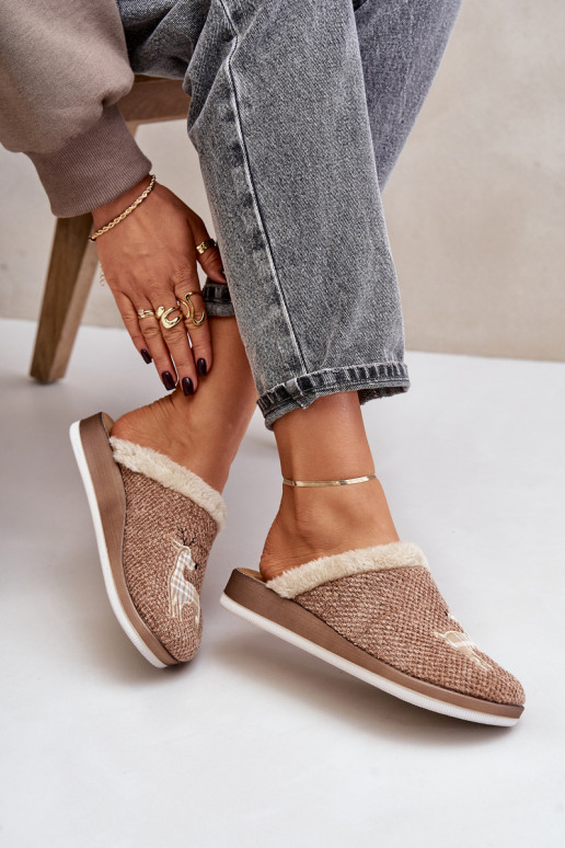 Papuče Dámske s jeleňom a kožušiny Inblu CT000034 béžová Papuče Dámske s jeleňom a kožušiny Inblu CT000034 béžová