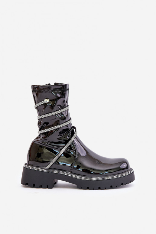 s lakovým efektom Čižmy S Dekoráciou čierna Kikizelle s lakovým efektom Čižmy S Dekoráciou čierna Kikizelle