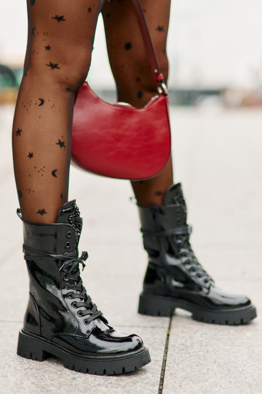 s lakovým efektom zahriať sa Pracovné členkové topánky s ozdobami čierna Kelilea s lakovým efektom zahriať sa Pracovné členkové topánky s ozdobami čierna Kelilea