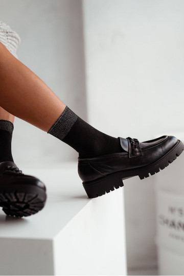 Dámske ponožky BaInełniane Z LurekSovym Ściągaczem čierna